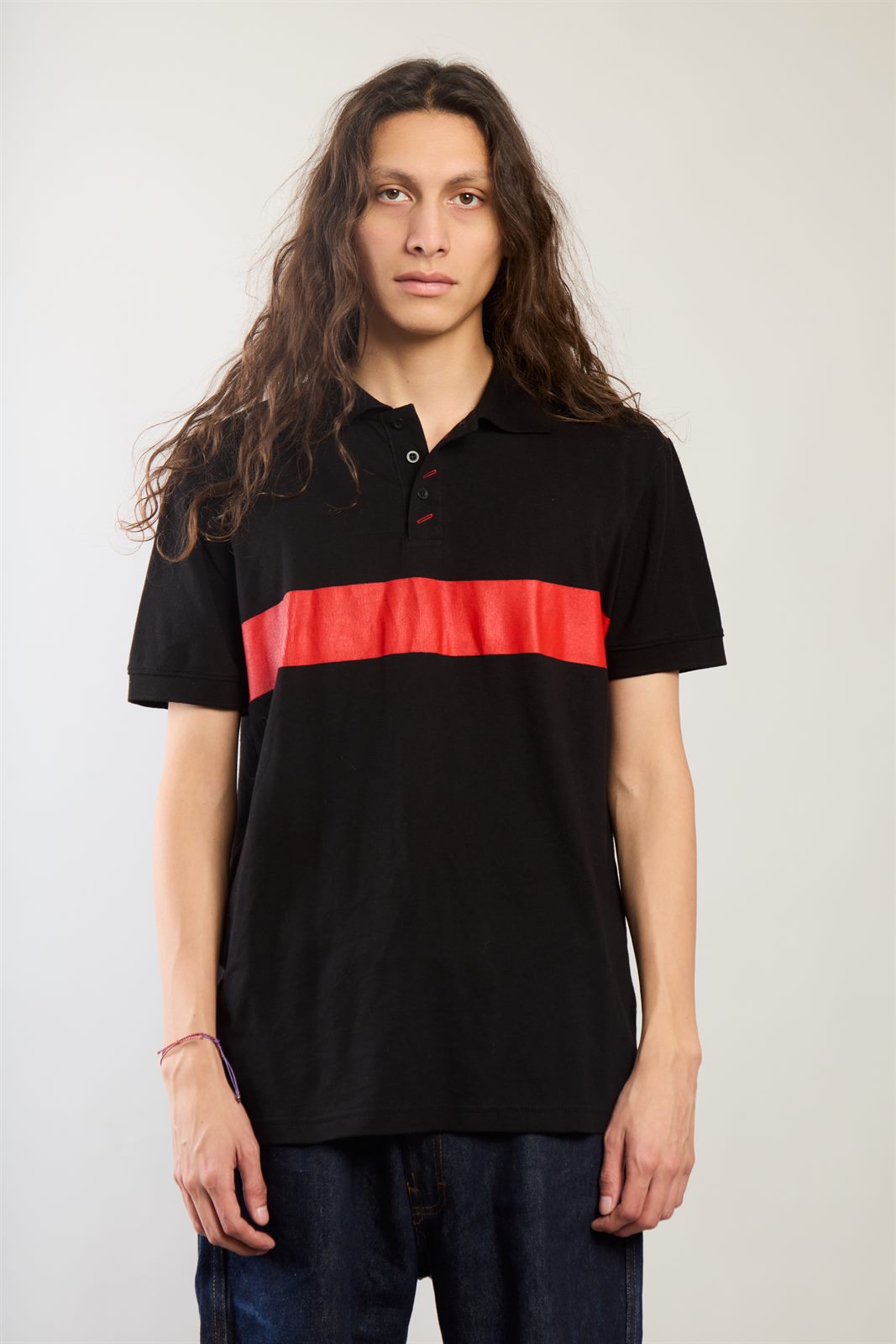 POLO BANDA negro gris